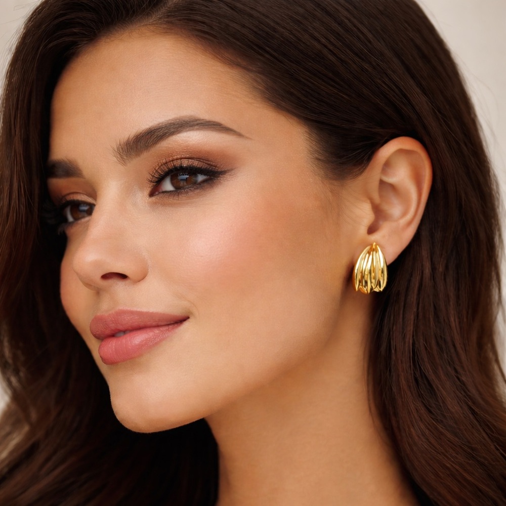 NEW House of Harlow 1960 - gold rippled/shell/wave chunky pierced hoop earrings